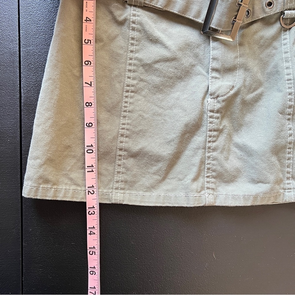 Y2K Cargo Mini Skirt with Belt Khaki Green Low Rise Utility Skirt Size Medium - Picture 10 of 10